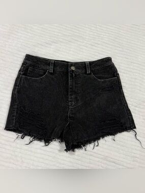 She + Sky Black Distressed Corduroy High-Rise Shorts